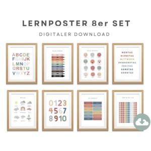 Poster SET für Kinderzimmer als Download, ABC-, Zahlen-, Wetter-, Gefühle-,Farben-,Monate-, Wochentage Lernposter Bild 1