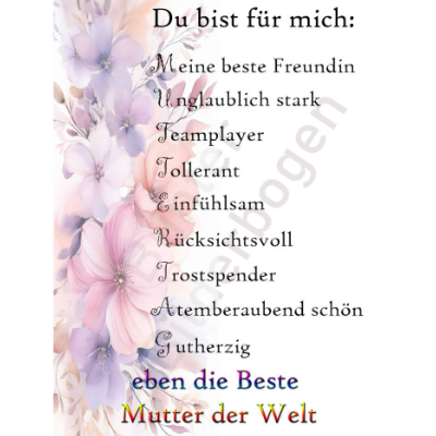 Wunderschön designte Karte zum Muttertag- Din A5 – Sofortiger Download PNG