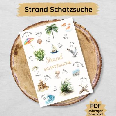 Strand Schatzsuche für Kinder zum Ausdrucken, Strand-Suchspiel Druckvorlage