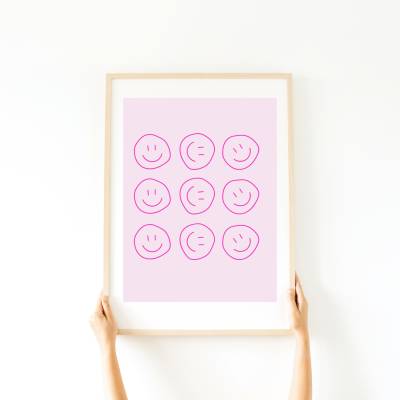 Pink Smiley Poster - Wall Art Küche Esszimmer Wandkunst - Digital Poster Druck Download