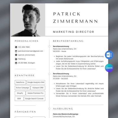 Moderner Lebenslauf Vorlagen, Bewerbungsvorlagen Layout, Anschreiben, Deckblatt - MS Word, Canva