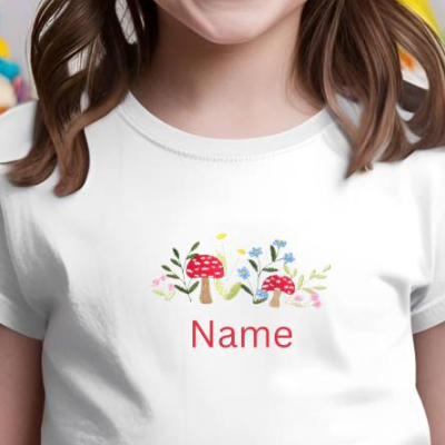 T-Shirt mit Blumen und Pilzen bestickt Geburtstagsshirt personalisiert Schulkind Shirt für Mädchen Geschenk