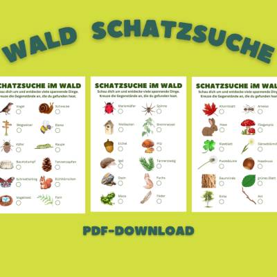 Wald Schatzsuche / Natur Schatzsuche für Kinder ab 4 Jahren zum Ausdrucken, Suchspiel für Spaziergänge im Wald