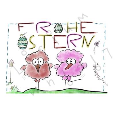 Osterkarte zum Ausdrucken – Hühner Motiv als PNG & PDF | Handgezeichnete Ostergrüße