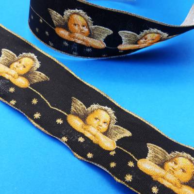Ripsband, Engel + Sternchen, Geschenkband, schwarz gold, Weihnachten, Geschenke verpacken