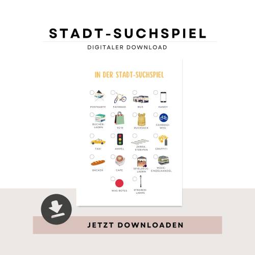 Schatzsuche für Unterwegs, Stadt Schnitzeljagd, digitaler Download zum Ausdrucken, Spielidee für Kindergeburtstag