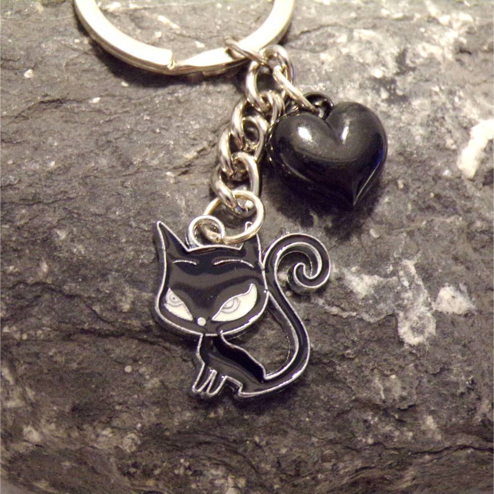 アクセサリー Schwarze Katze Schwarze Katze Schlüsselanhänger aus Edelstahl – Glücksbringer im