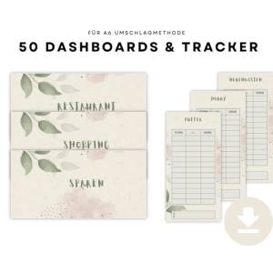 50 Dashboards/Deckblätter inkl. passendem Budget-Tracker für A6 Binder, Umschlagemethode als PDF download Bild 1
