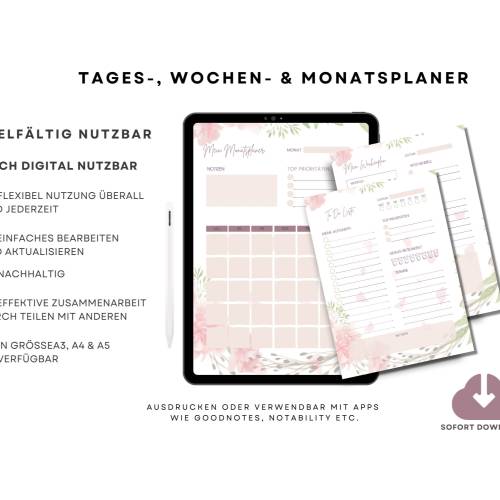 To-do-Liste, Wochen- , Tagesplaner in DIN-A3,-A4,-A5 für Familien als  PDF-Druck oder Digital