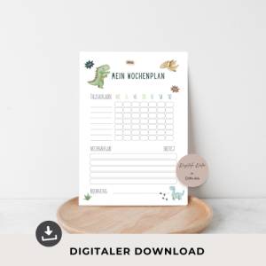 Belohnungstafel für Kinder im Dinodesign , Montessori inspiriert, Wochenplan als PDF Download zum runterladen Bild 1