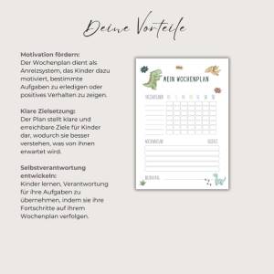 Belohnungstafel für Kinder im Dinodesign , Montessori inspiriert, Wochenplan als PDF Download zum runterladen Bild 2