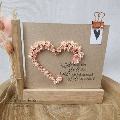 Hochzeitsgeschenk - Kartenhalter Hochzeitskarte Blumenvase - Karte dekoriert mit Blumenherz und Trauspruch