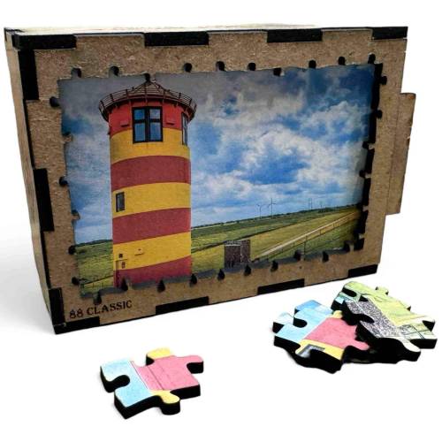 Pilsumer Leuchtturm Holz Puzzle – elbPUZZLE No. 36 Classic Edition (Einsteiger, 150 Teile)