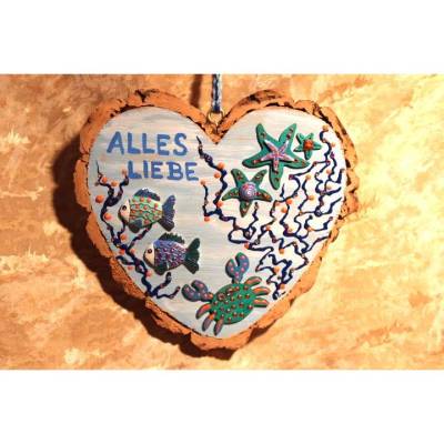 Hängedeko RINDENHERZ MARITIM Acrylmalerei Collage auf Holzherz Fensterdeko Wohndeko Muttertagsgeschenk Vatertagsgeschenk