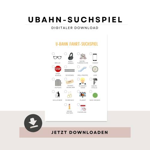 Schnitzeljagd Suchspiel für Unterwegs -  U-Bahn-Suchspiel, zum Ausdrucken, Spielidee für Kindergeburtstage