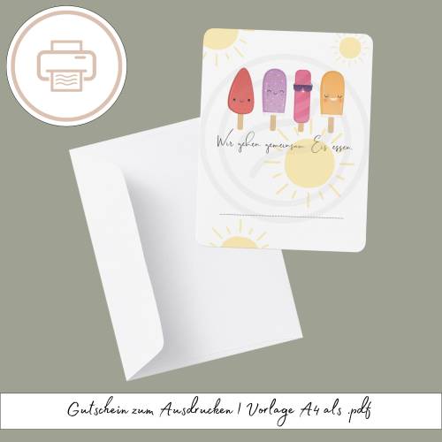 Gutschein zum Ausdrucken, Wir gehen gemeinsam Eis essen, druckbares Last Minute Geschenk Druckvorlage Geschenk