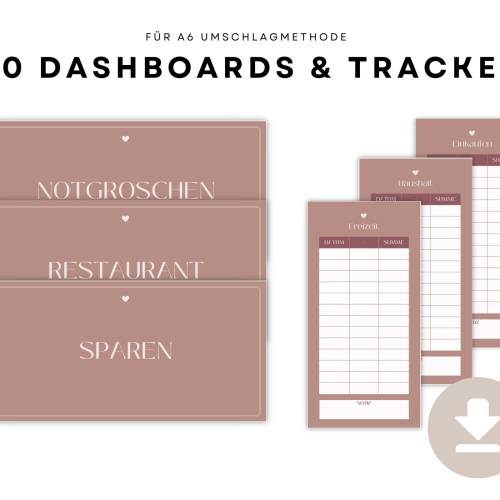 A6 Budget Planer deutsch Starter Set, 50 Dashboards + Tracker, Finanzplaner, Umschlagmethode, PDF Download