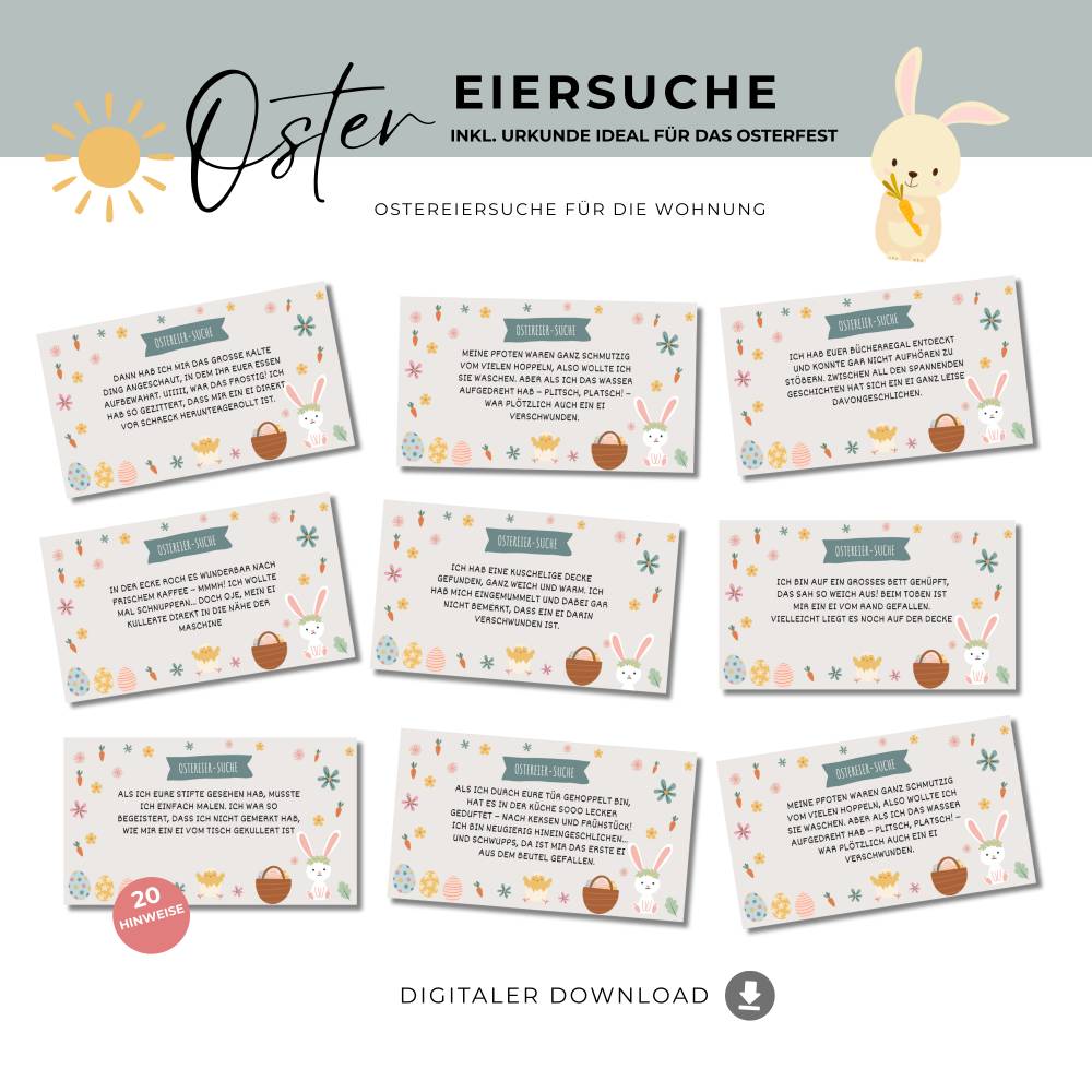 Osterschnitzeljagd Indoor – Ostereiersuche in der Wohnung für Kinder ab 5 zum ausdrucken Bild 1