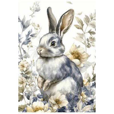 Reispapier - Motiv Strohseide - A4 - Decoupage - Vintage - Shabby - Kaninchen - Hase - Ostern - Landhaus - 200549