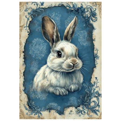 Reispapier - Motiv Strohseide - A4 - Decoupage - Vintage - Shabby - Kaninchen - Hase - Ostern - Landhaus - 200548