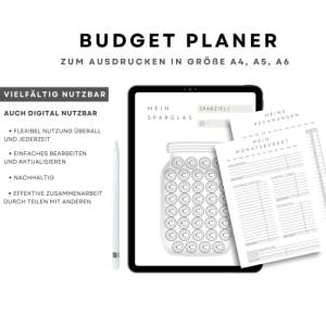 Budgetplaner in A4, A5 & A6  zur Finanzenplanung als digitaler Download zum ausdrucken, Wochenplaner und Monatsplaner Bild 1