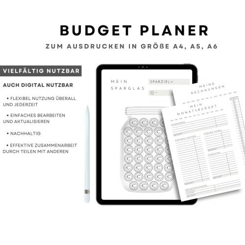 Budgetplaner in A4, A5 & A6  zur Finanzenplanung als digitaler Download zum ausdrucken, Wochenplaner und Monatsplaner
