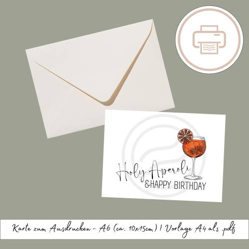 Geburtstagskarte Aperol zum Ausdrucken, druckbares Last Minute Geschenk Druckvorlage Printables Geschenk