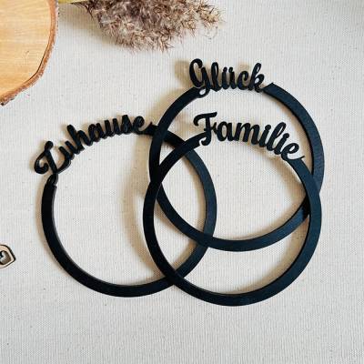Holzring mit Schriftzug, klein I Kranz gebogene Schrift I Zuhause, Glück, Familie I Holz schwarz