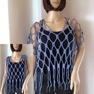 Auffälliges Oberteil, Netztop, Häkeltop, Top, Shirt, Netzhemd in Jeansblau