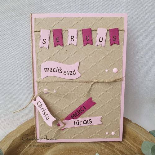 Glückwunschkarte zum Abschied - Ruhestand in Natur-Beere-Altrosa Groß