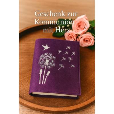 Gotteslobhülle aus Wollfilz mit Pusteblume & Name – personalisiertes Geschenk zur Kommunion, Konfirmation oder Taufe