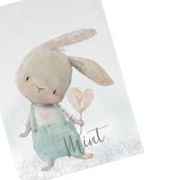 Geburtsposter mit Hase MINT (Druck & editierbar) Geburtsanzeige Geschenk zur Geburt Bild 2