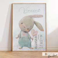 Geburtsposter mit Hase MINT (Druck & editierbar) Geburtsanzeige Geschenk zur Geburt Bild 4