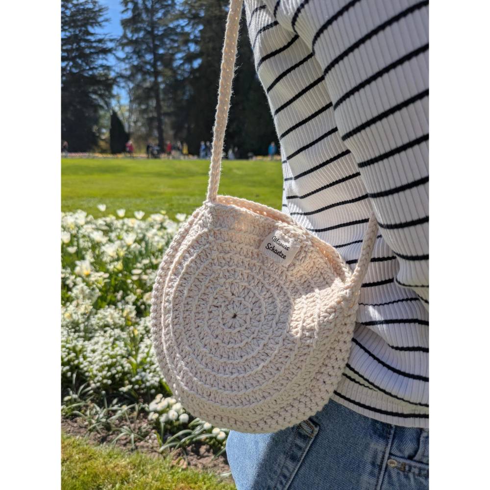 Handtasche Korbtasche Klein Rund Häkeltasche Bohostyle Naturweiß