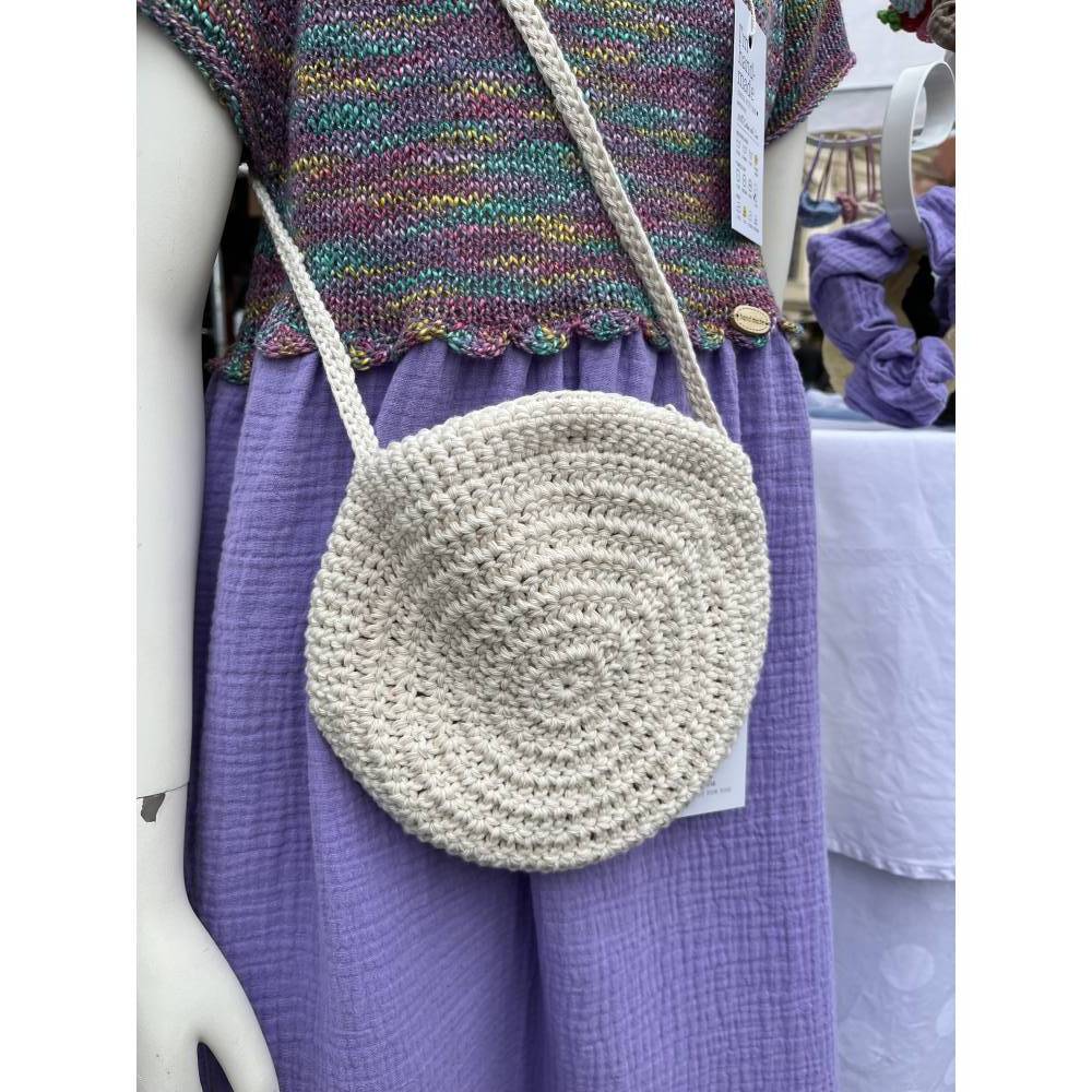 Häkeltasche Bohostyle Naturweiß Creme UmhängeTasche runde