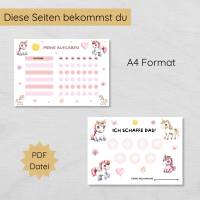 Einhorn Aufgabenplan und Belohnungsplan für Kinder zum Ausdrucken, PDF Mädchen Routineplan Bild 2