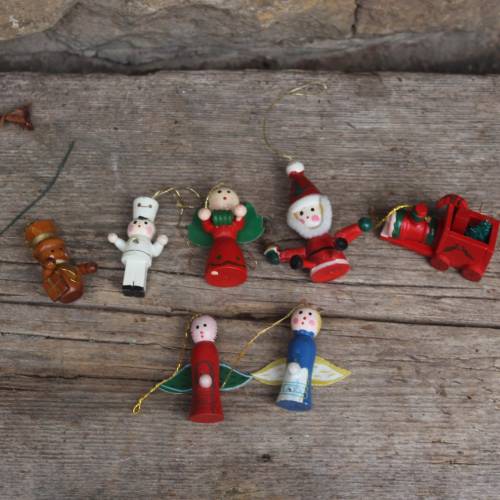 7 tlg. Holzanhänger Set Erzgebirge Christbaumschmuck 70er Jahre DDR