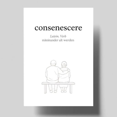Romantische Karte – consenescere – typografische Hochzeitskarte – elegante Karte zur Verlobung & Jahrestag