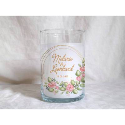 Hochzeitskerze im Glas - Design Blumenkranz