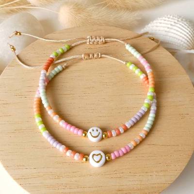 Freundschaftsarmband Smiley, Herz, Peace oder personalisiert (Buchstabenperle), Miyuki Perlen , Geschenk Freundin