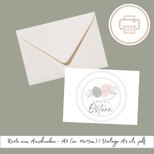 Osterkarte zum Ausdrucken, druckbares Last Minute Geschenk | Druckvorlage, Printables Geschenk zu Ostern
