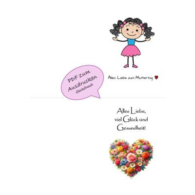 Muttertagskarte und Glückwunschkarte, Mädchen, PDF zum Ausdrucken
