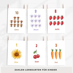 Zahlen Karten von 1-10,  Zahlen lernen, Interesse an Zahlen wecken, PDF Download zum Ausdrucken, Montessori inspiriert Bild 2