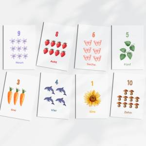 Zahlen Karten von 1-10,  Zahlen lernen, Interesse an Zahlen wecken, PDF Download zum Ausdrucken, Montessori inspiriert Bild 4
