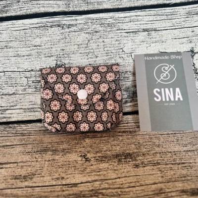 Mini-Geldbeutel Löna- Portemonnaie-Mini-Geldbörse- Urlaub-Party-Geschenk-rosa Blumen-braun