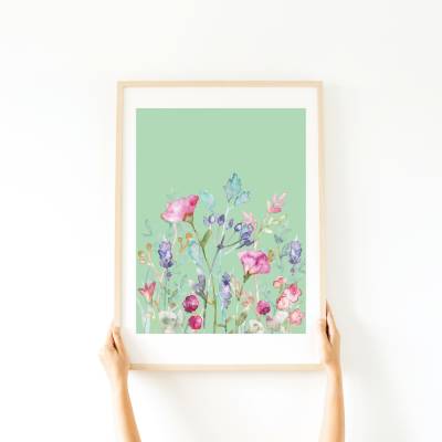 Blumen Flower Aquarell Watercolor Poster - Wall Art Küche Esszimmer Wandkunst - Digital Poster Druck Download