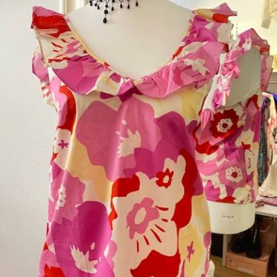 Damen Top Oberteil ärmellos mit Blumen-Print ärmellos mit Volants Frühling, Sommer Gr. 34