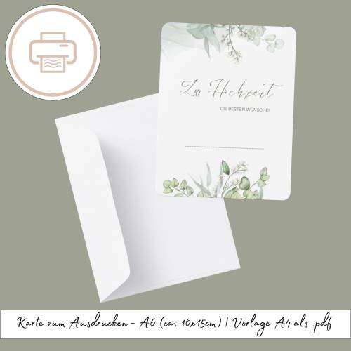 Hochzeitskarte zum Ausdrucken, druckbares Last Minute Geschenk | Druckvorlage, Printables Geschenk zur Hochzeit