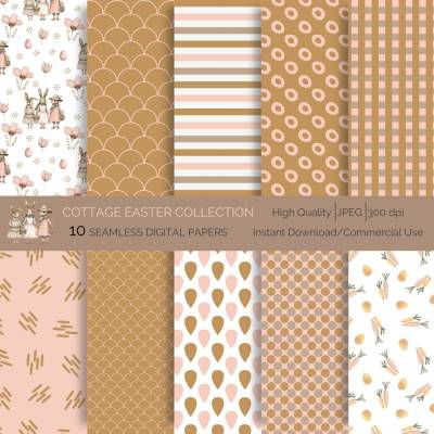 Cozy Cottage Easter Charm: 10 Seamless digital Easter Patterns for Scrapbooking and Sublimation, Cute Easter Backgrounds