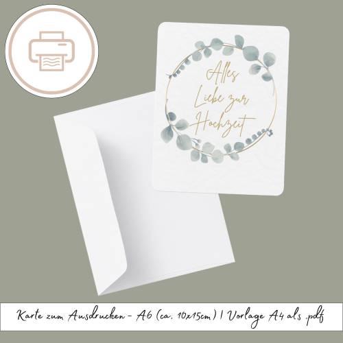 Hochzeitskarte zum Ausdrucken, druckbares Last Minute Geschenk | Druckvorlage, Printables Geschenk zur Hochzeit